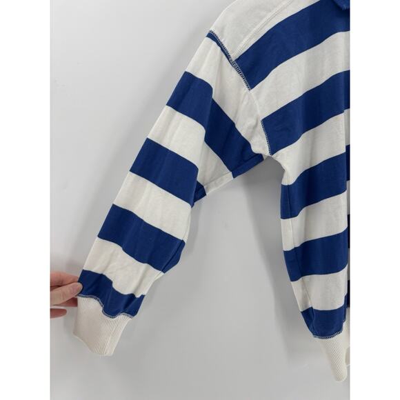 Vintage Lindsey Blake Shirt Womens Small Petite Blue White Striped 3/4 Sleeves - Picture 6 of 16